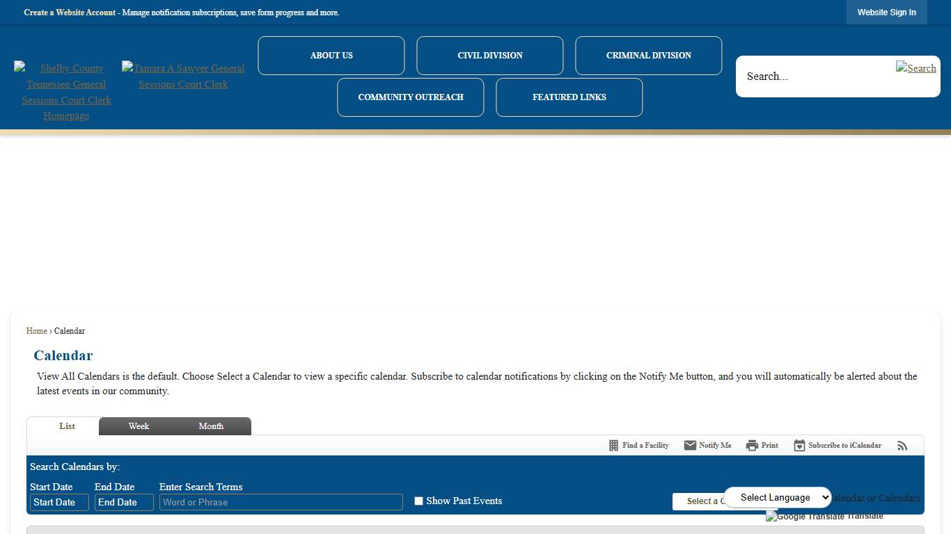 Calendar • Criminal Court Calendar
